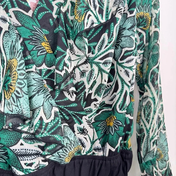 Band of the Free Floral Emerald Green Sheer Women's Bohemian Bodysuit SZ Medium - Picture 7 of 7